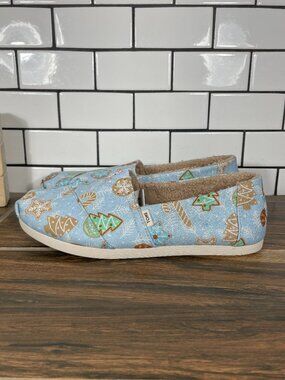 Toms Classic Shoes Womens Size 6 Baby Blue Glitter Sugar Cookies Faux Fur Flats